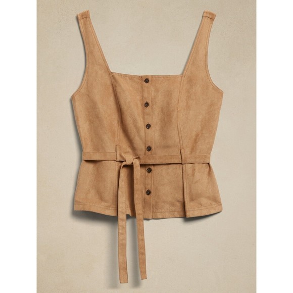 Banana Republic Lucie Vegan Suede Top Size 4P Petite Dark Camel - Picture 4 of 11